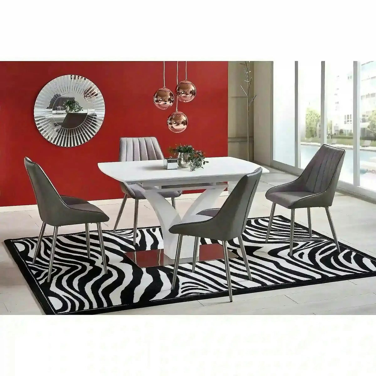 Masa extensibila 80 cm PALERMO, alb, sticla/otel