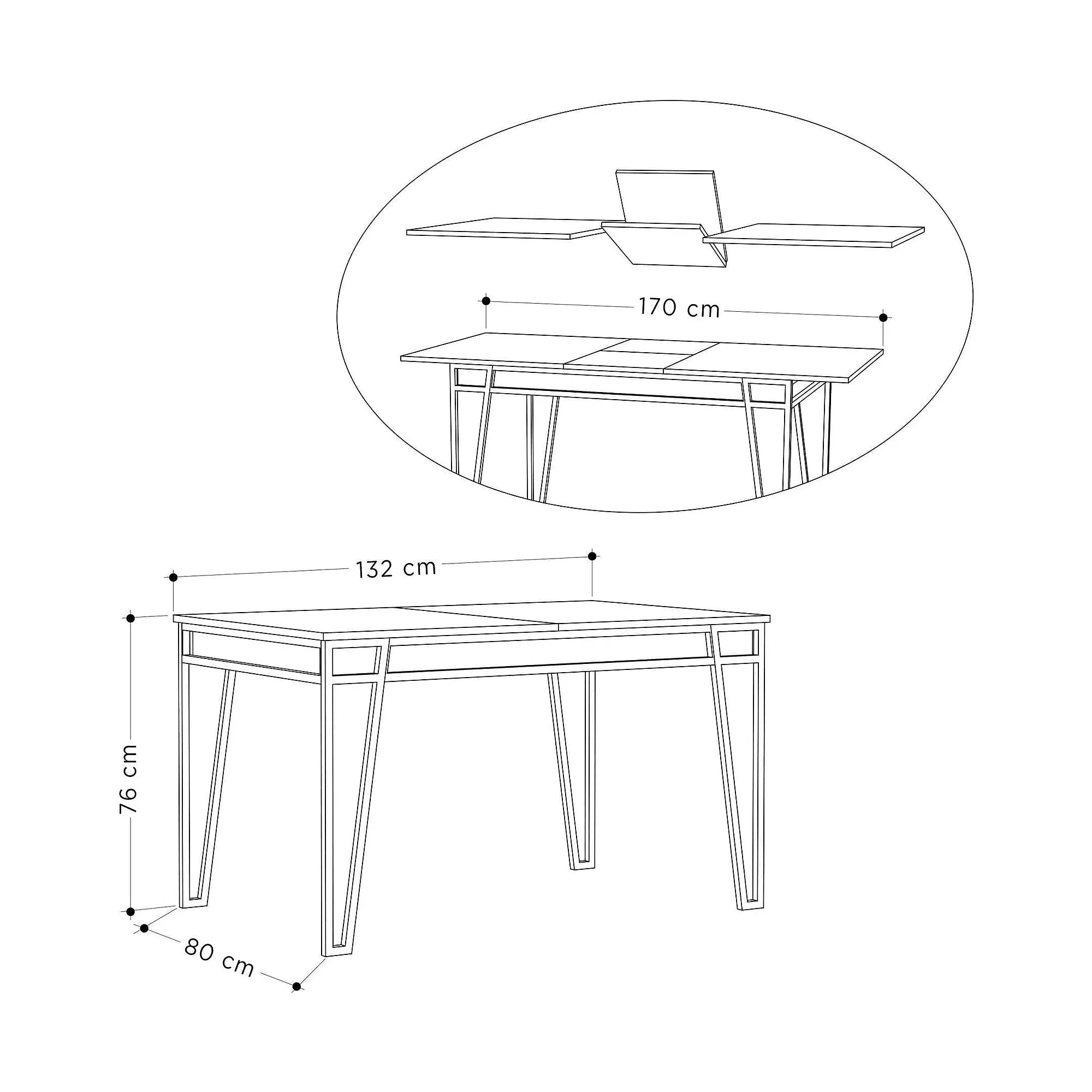 Masa extensibila 855DTE4603, gri inchis/negru, PAL melaminat/metal, 132/170x80x76 cm