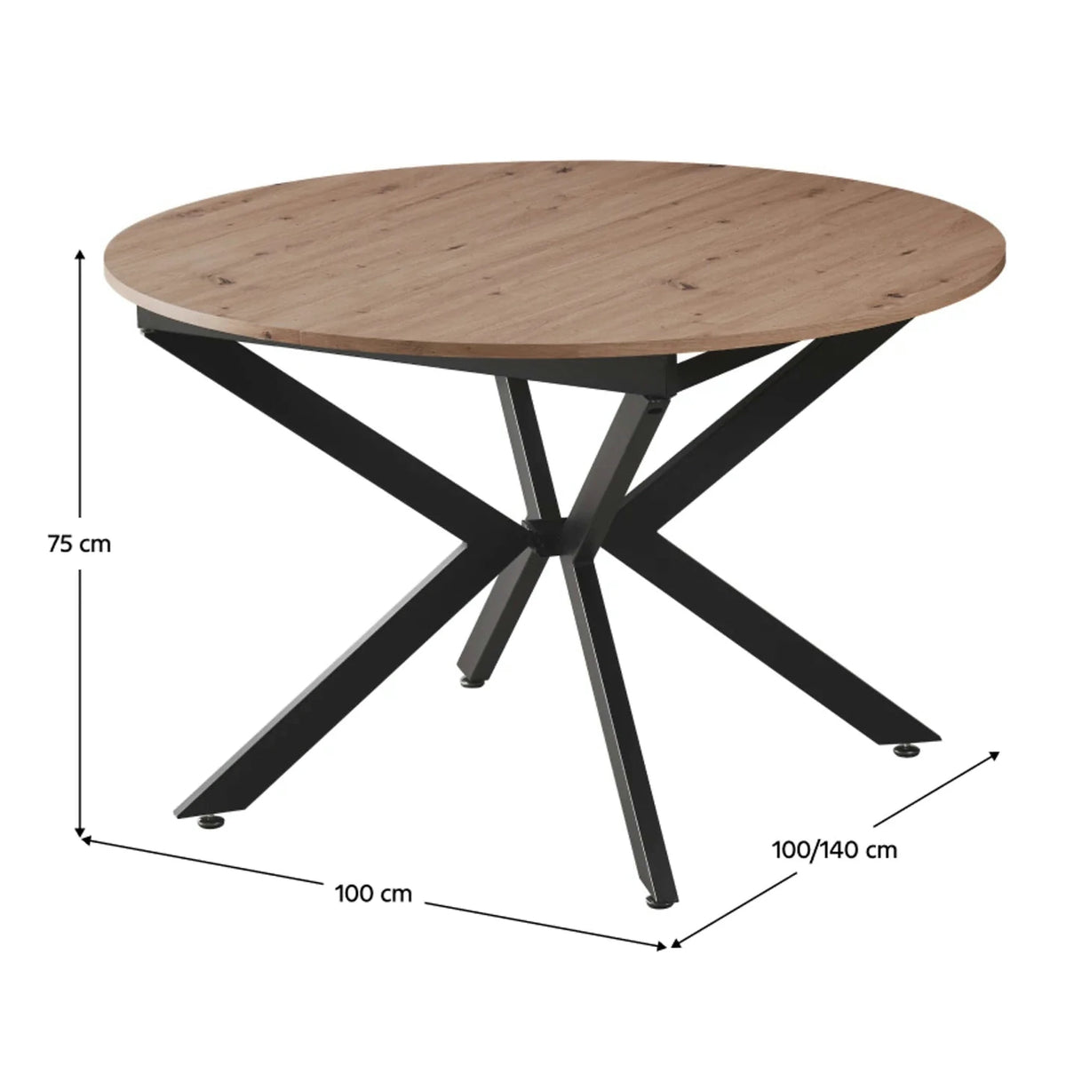 Masa extensibila ABERO TIP 1, stejar sonoma/negru, 100/140x100x75 cm