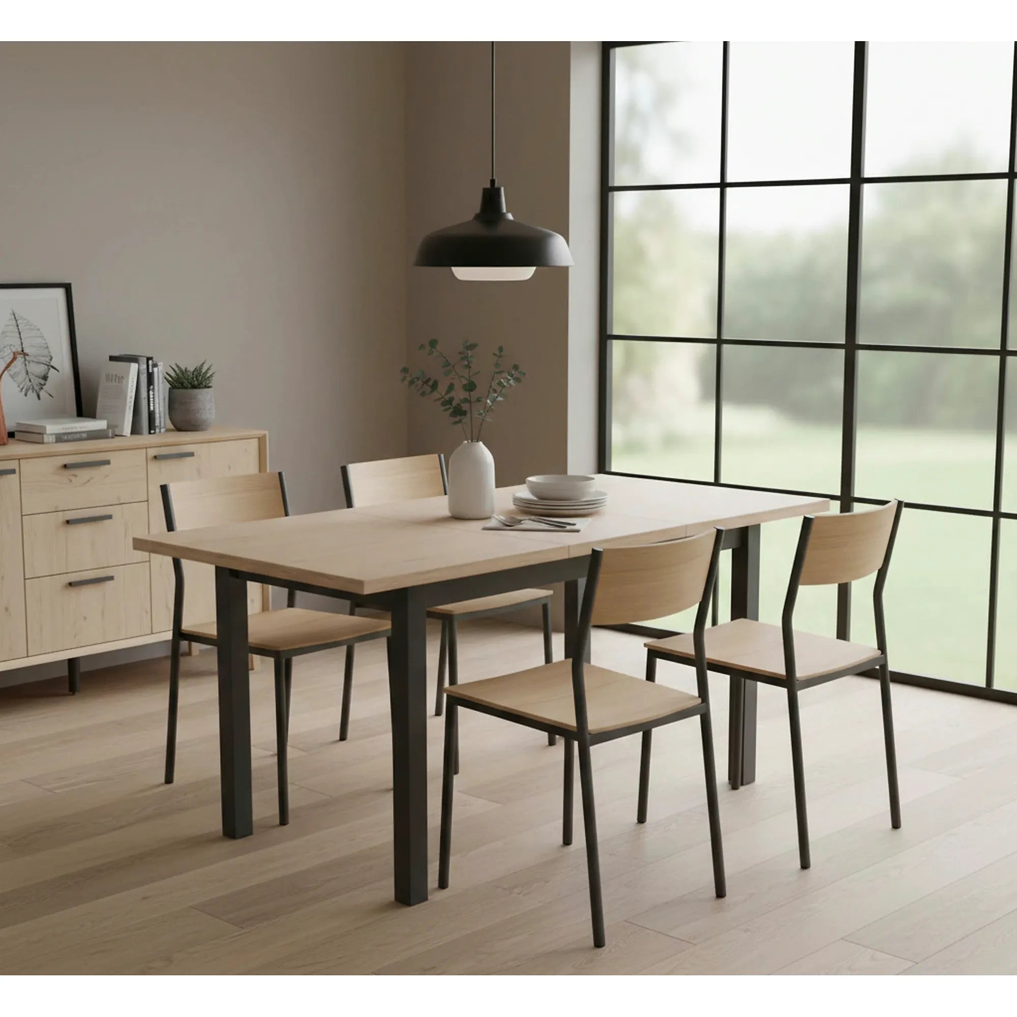 Masa extensibila ADAM, stejar artisan/negru, PAL laminat, 100/140x60x75 cm
