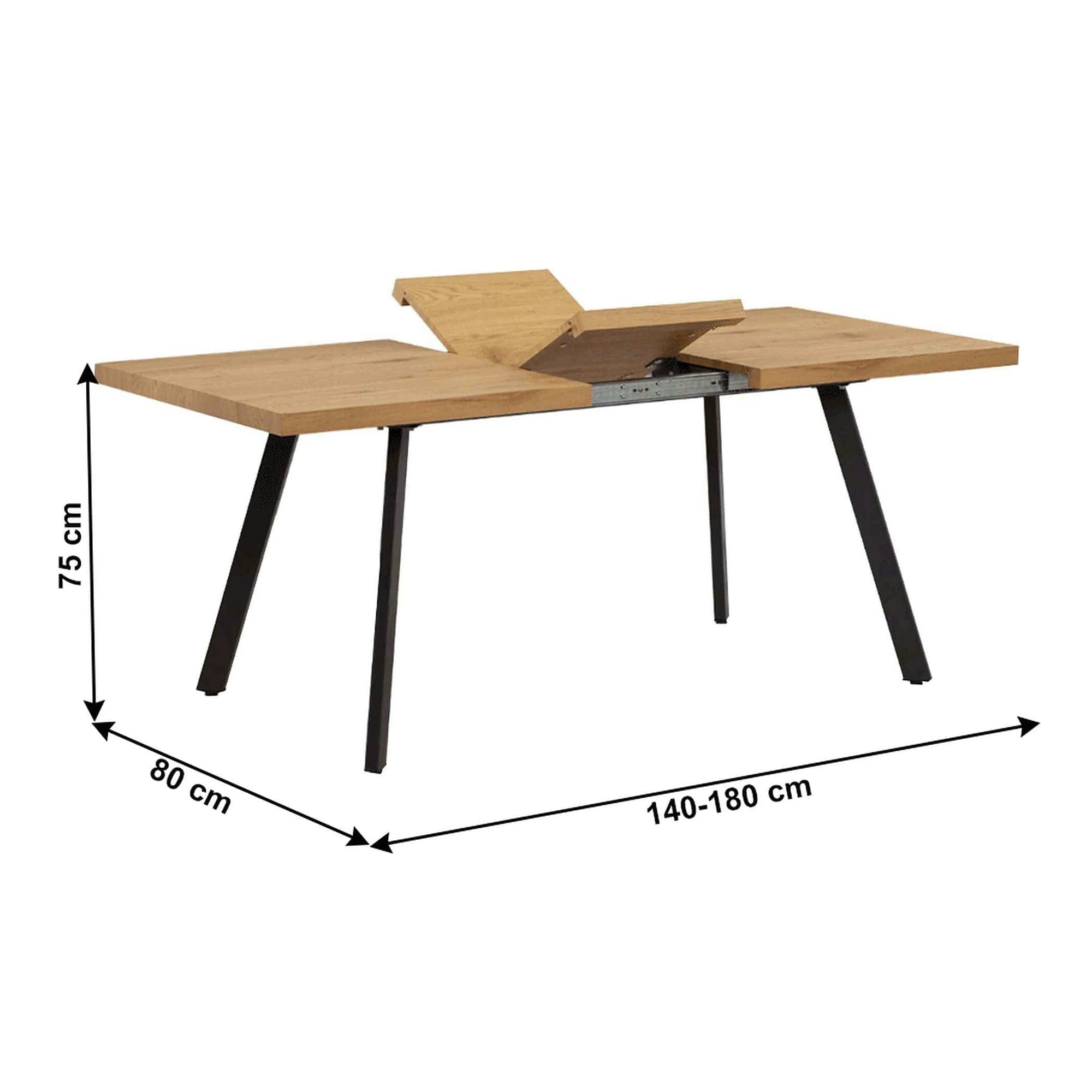 Masa extensibila AKAIKO, stejar/negru, 140/180x80x75 cm