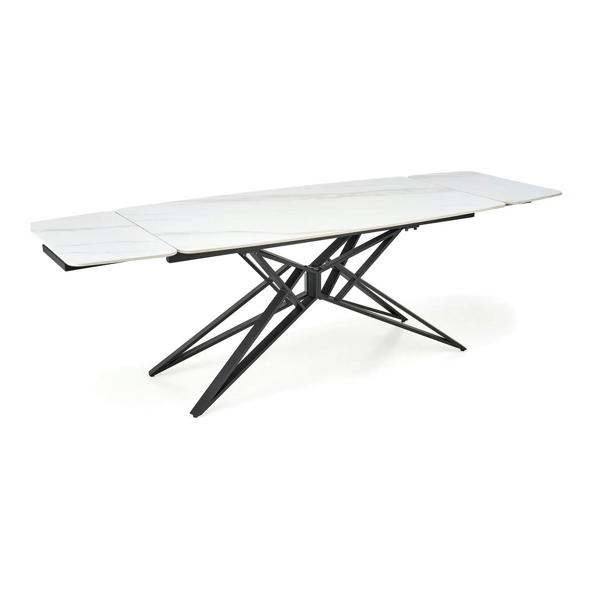 Masa extensibila ALFREDO, alb cu efect de marmura/negru, piatra sinterizata/otel, 160-240x91x76 cm