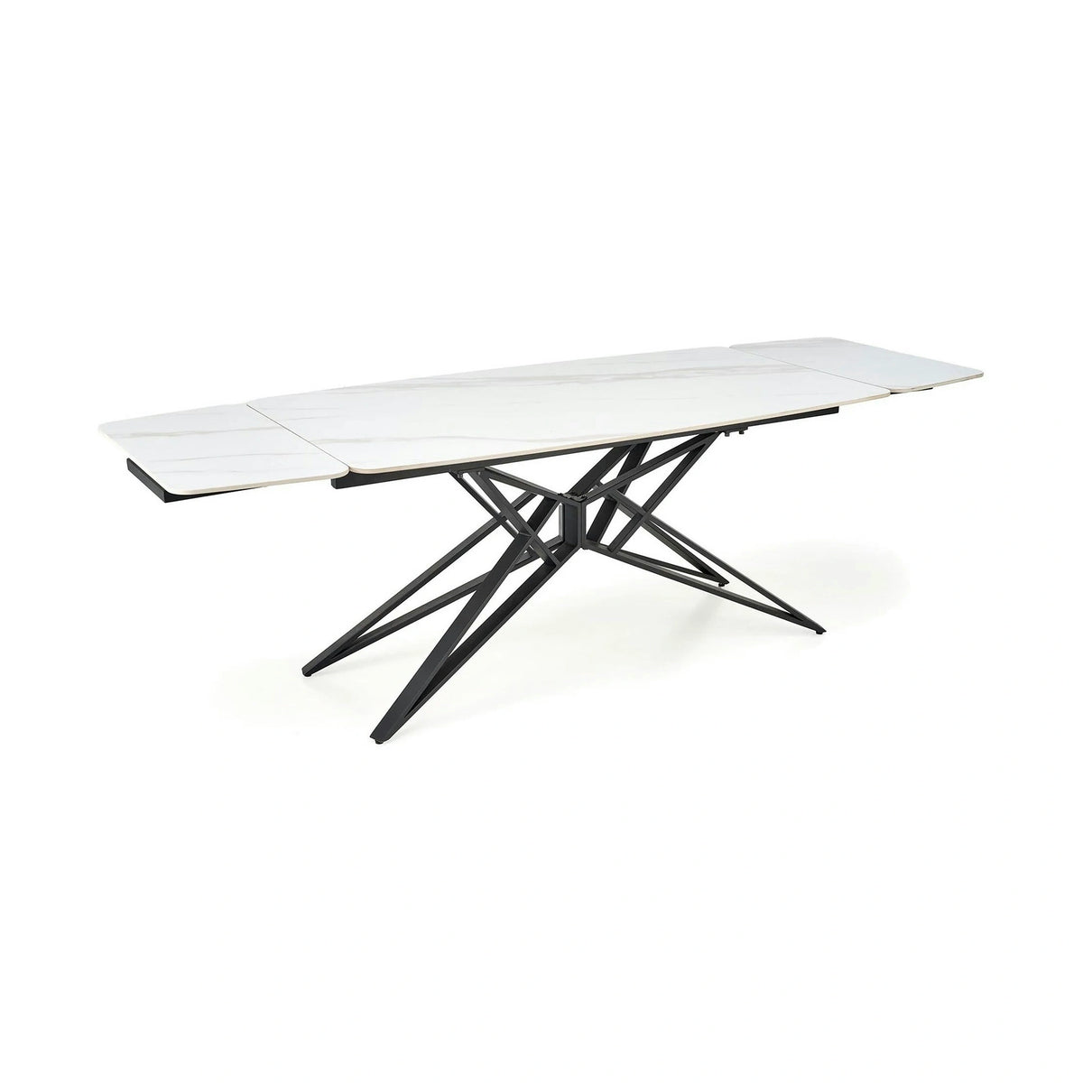 Masa extensibila ALFREDO, alb cu efect de marmura/negru, piatra sinterizata/otel, 160-240x91x76 cm