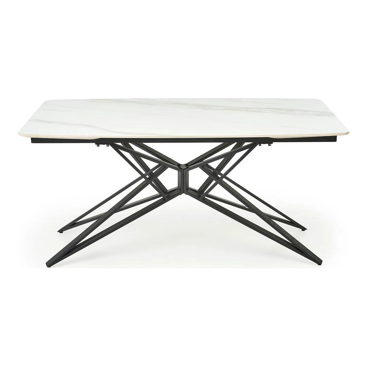 Masa extensibila ALFREDO, alb cu efect de marmura/negru, piatra sinterizata/otel, 160-240x91x76 cm