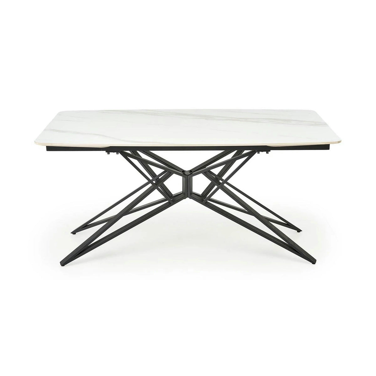 Masa extensibila ALFREDO, alb cu efect de marmura/negru, piatra sinterizata/otel, 160-240x91x76 cm