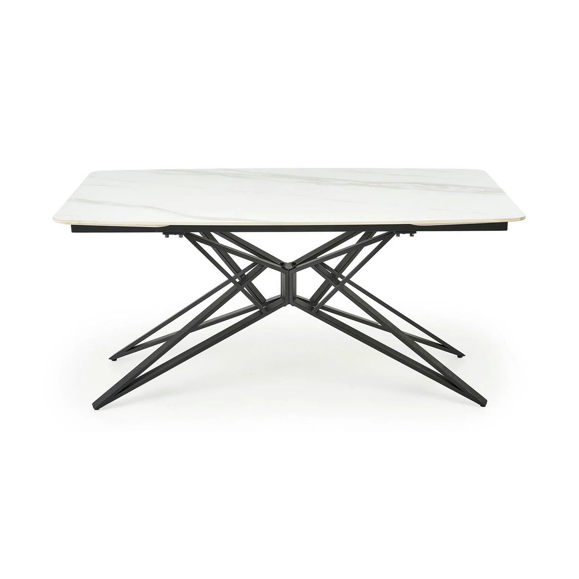 Masa extensibila ALFREDO, alb cu efect de marmura/negru, piatra sinterizata/otel, 160-240x91x76 cm