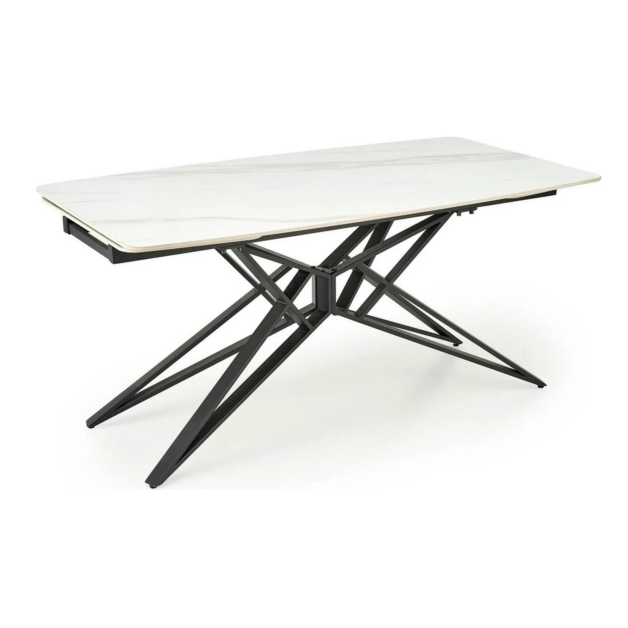 Masa extensibila ALFREDO, alb cu efect de marmura/negru, piatra sinterizata/otel, 160-240x91x76 cm