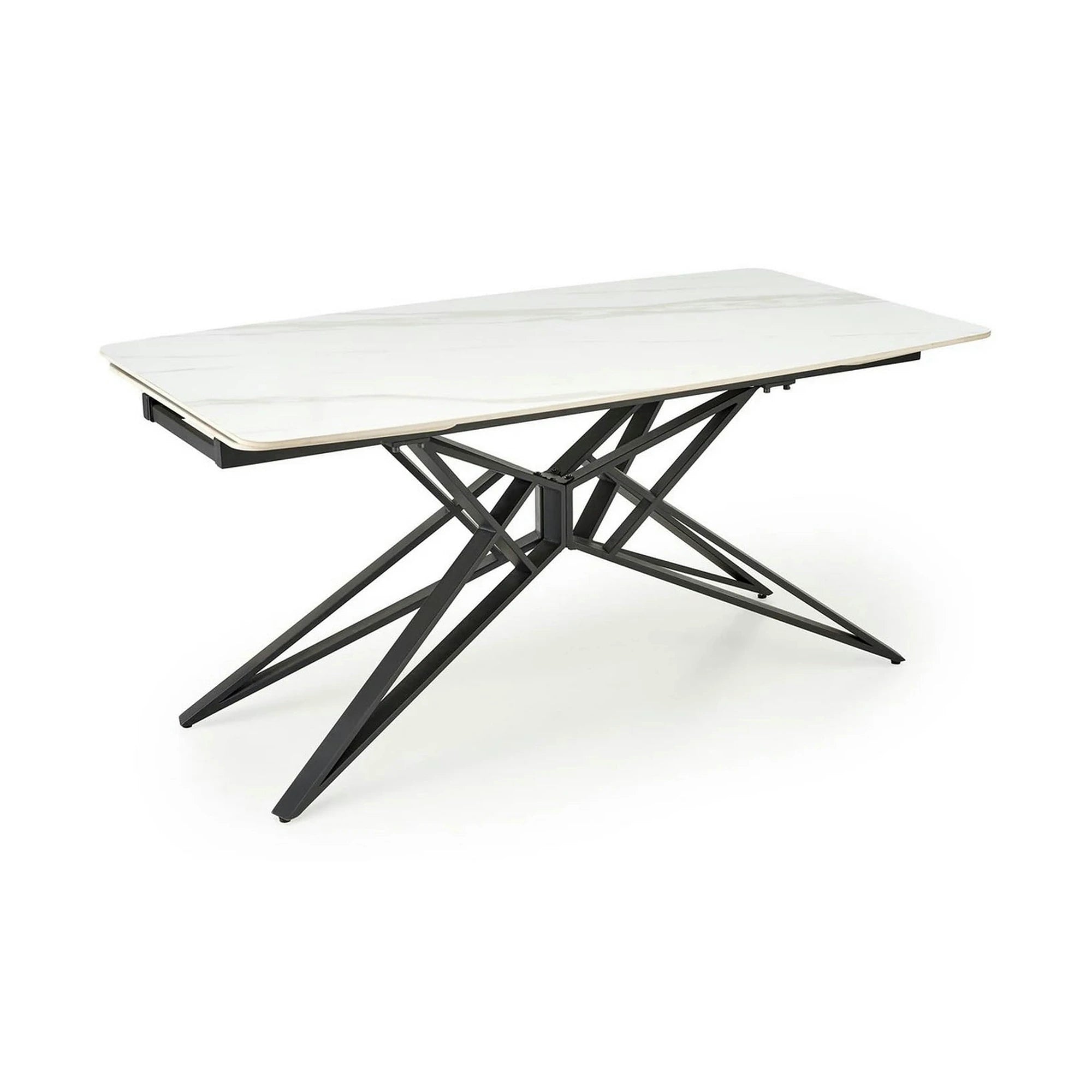 Masa extensibila ALFREDO, alb cu efect de marmura/negru, piatra sinterizata/otel, 160-240x91x76 cm