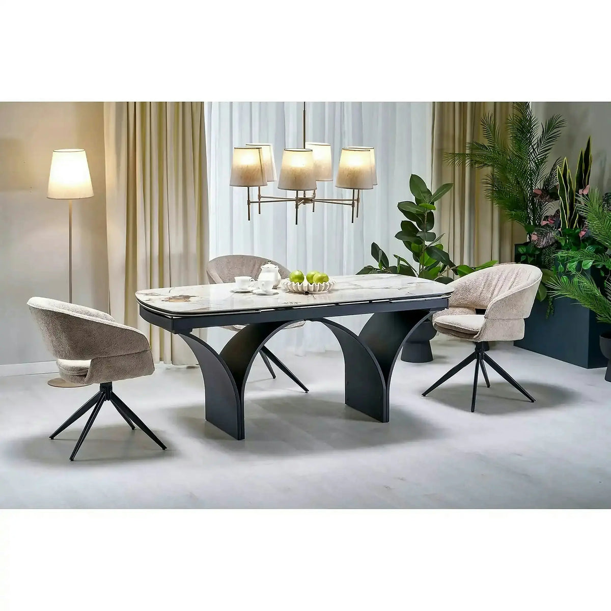 Masa extensibila ALTER, bej/negru, ceramica/sticla/metal, 180/260x90x74 cm