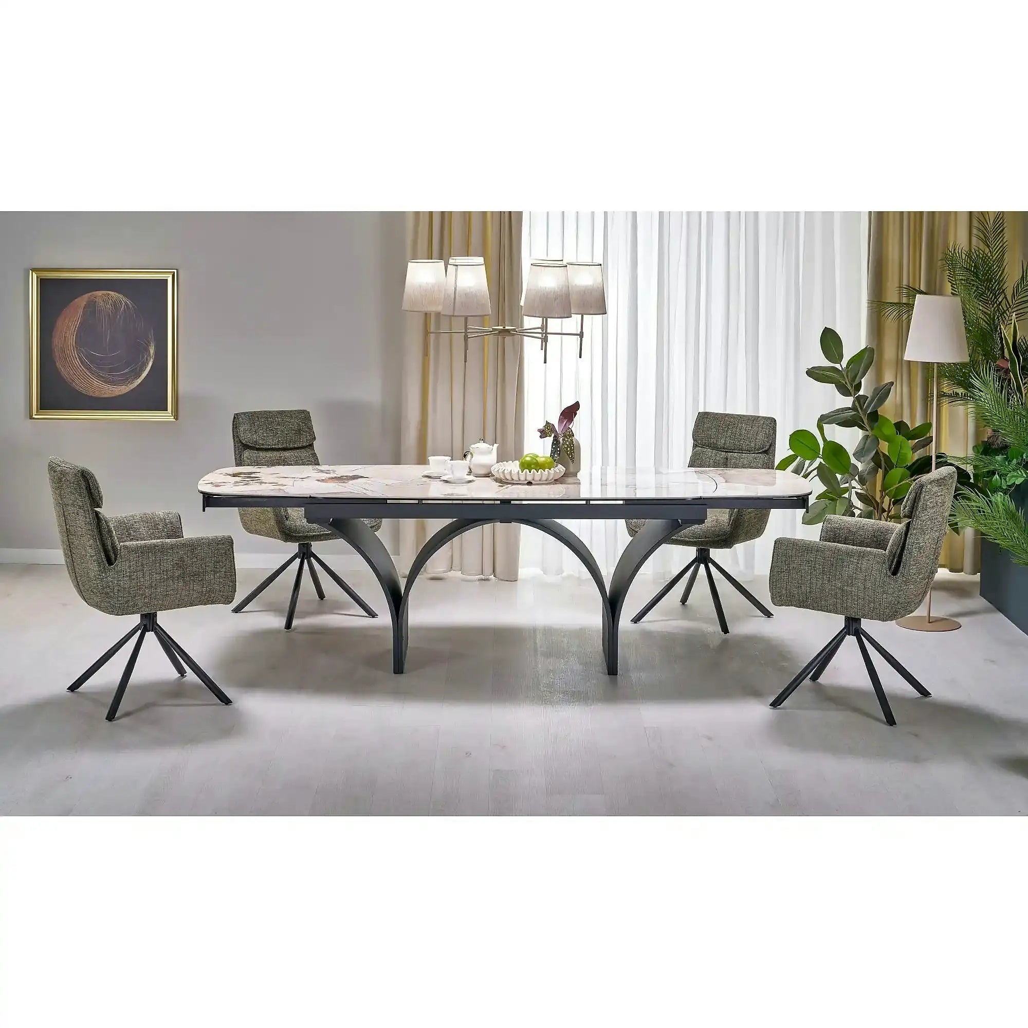 Masa extensibila ALTER, bej/negru, ceramica/sticla/metal, 180/260x90x74 cm