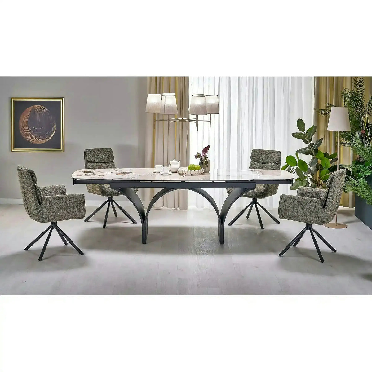 Masa extensibila ALTER, bej/negru, ceramica/sticla/metal, 180/260x90x74 cm