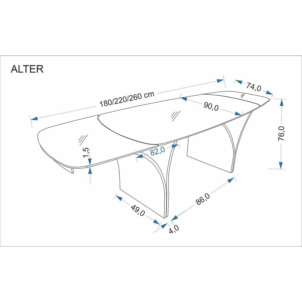 Masa extensibila ALTER, bej/negru, ceramica/sticla/metal, 180/260x90x74 cm