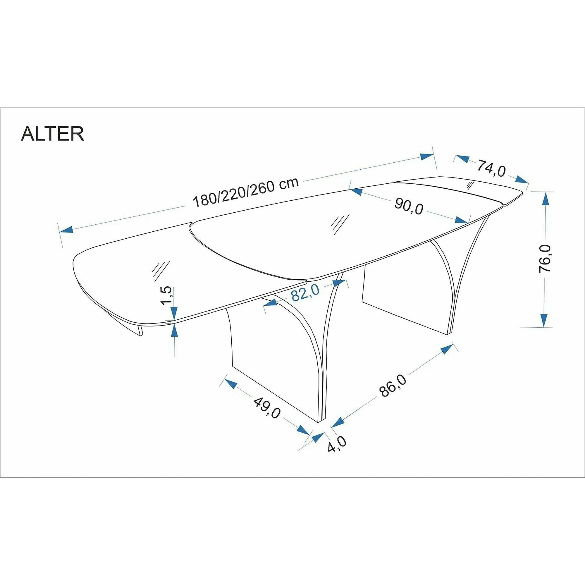 Masa extensibila ALTER, bej/negru, ceramica/sticla/metal, 180/260x90x74 cm