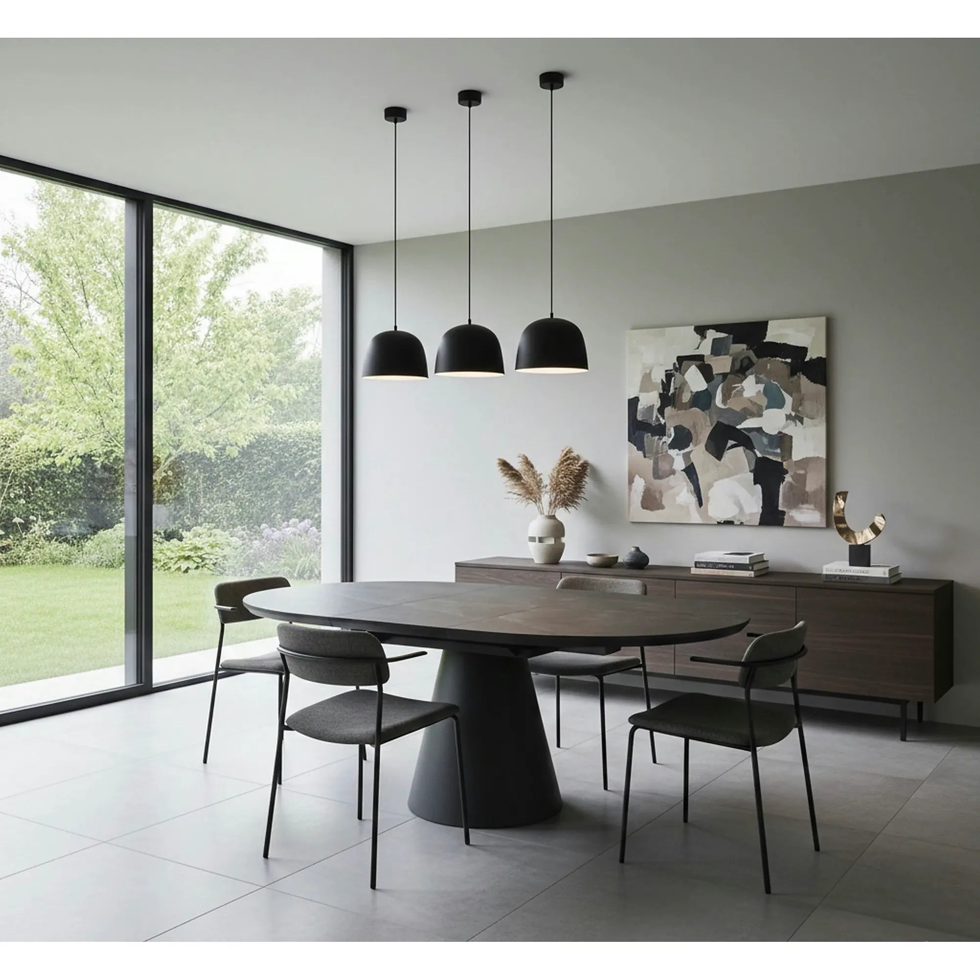 Masa extensibila ANGEL II, gri cu efect de marmura/negru, 120/160x120x75 cm