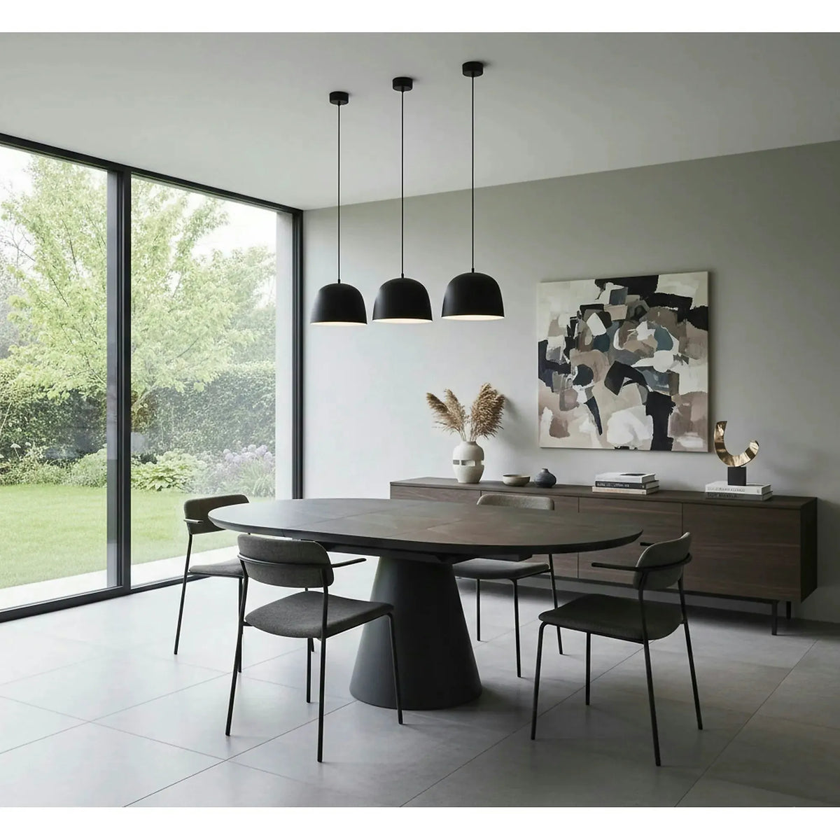 Masa extensibila ANGEL II, gri cu efect de marmura/negru, 120/160x120x75 cm