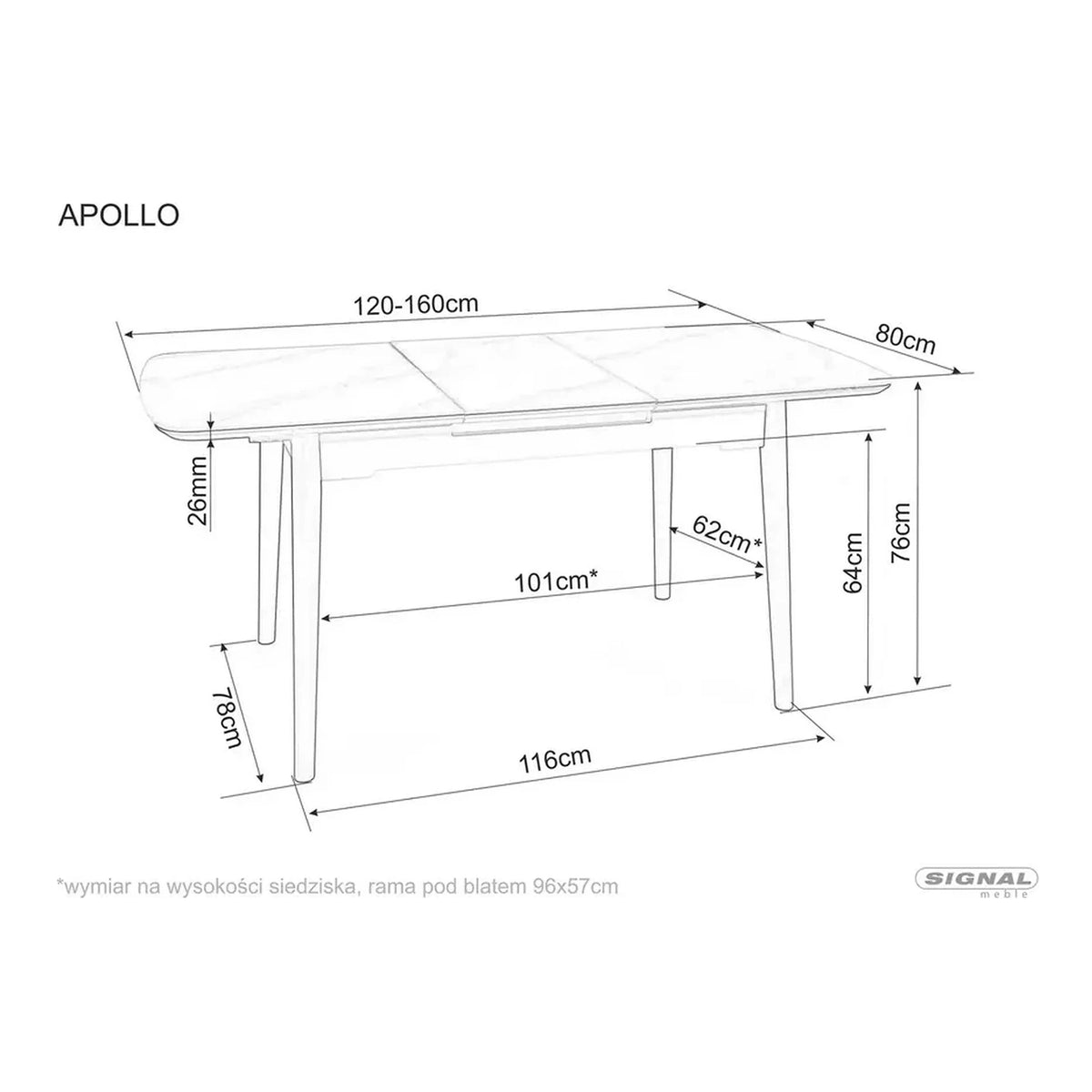 Masa extensibila APOLLO, alb cu efect de marmura/negru, 120/160x80x76 cm