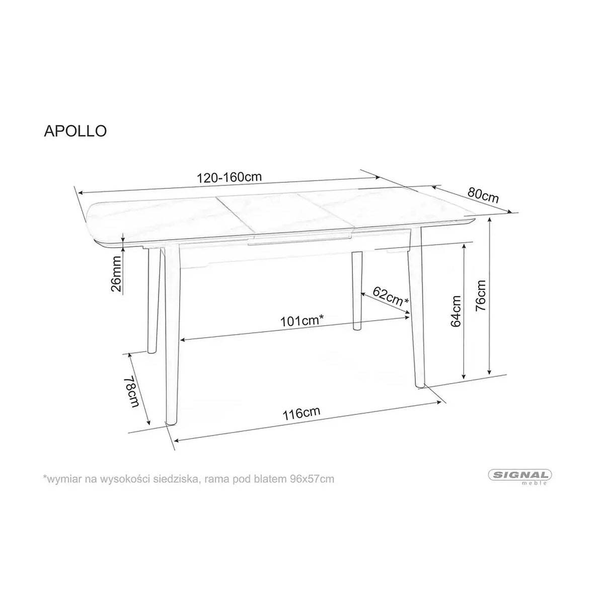 Masa extensibila APOLLO, alb cu efect de marmura/negru, 120/160x80x76 cm