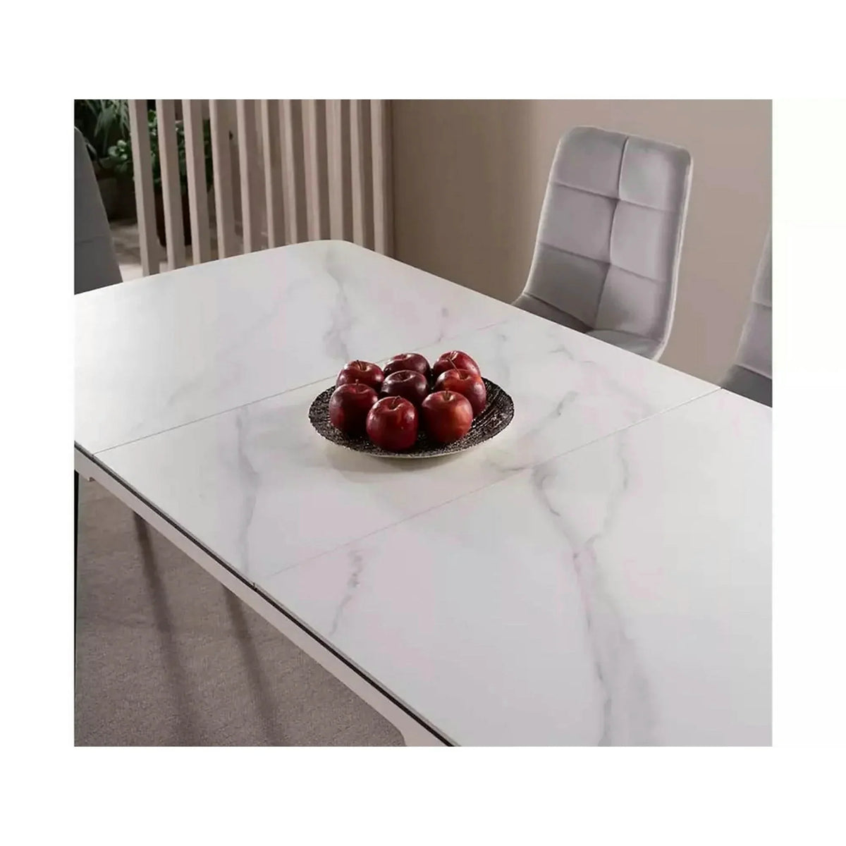 Masa extensibila APOLLO, alb cu efect de marmura/negru, 120/160x80x76 cm