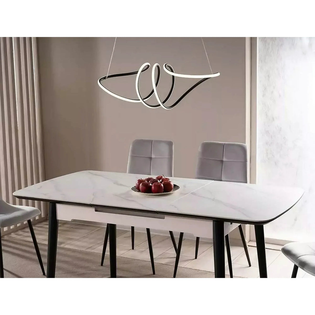 Masa extensibila APOLLO, alb cu efect de marmura/negru, 120/160x80x76 cm