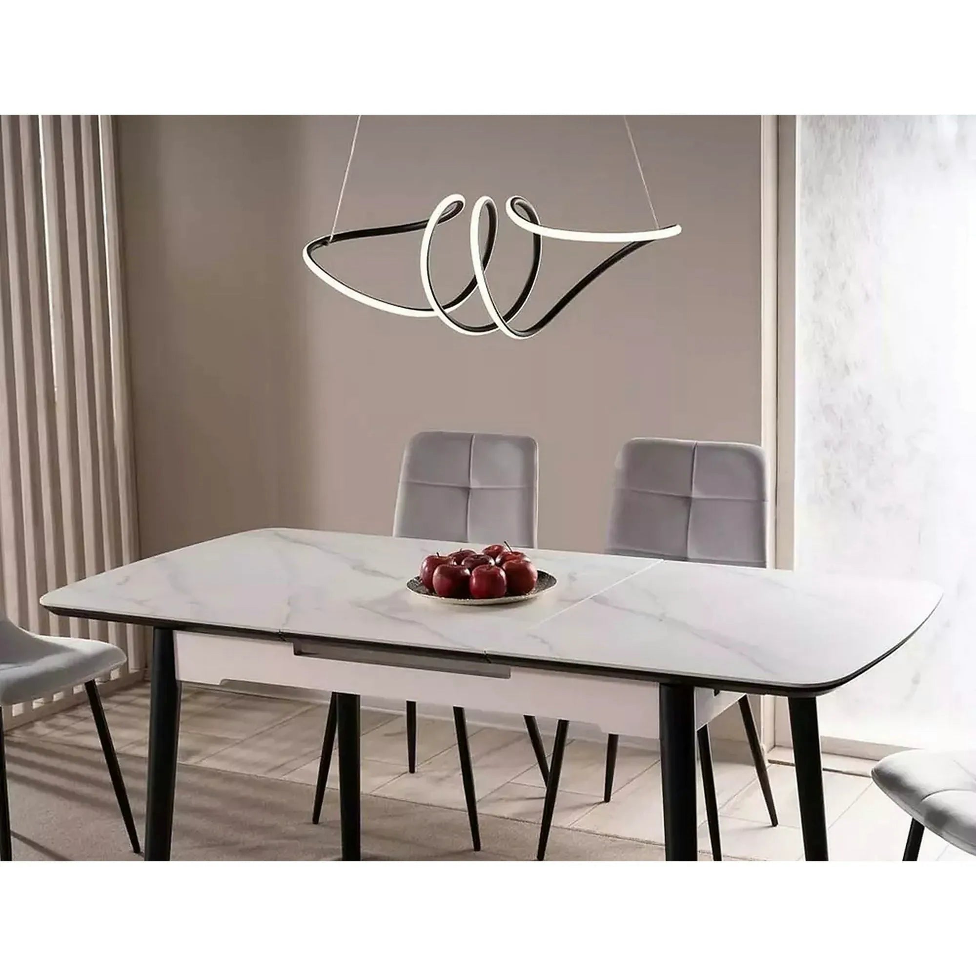 Masa extensibila APOLLO, alb cu efect de marmura/negru, 120/160x80x76 cm