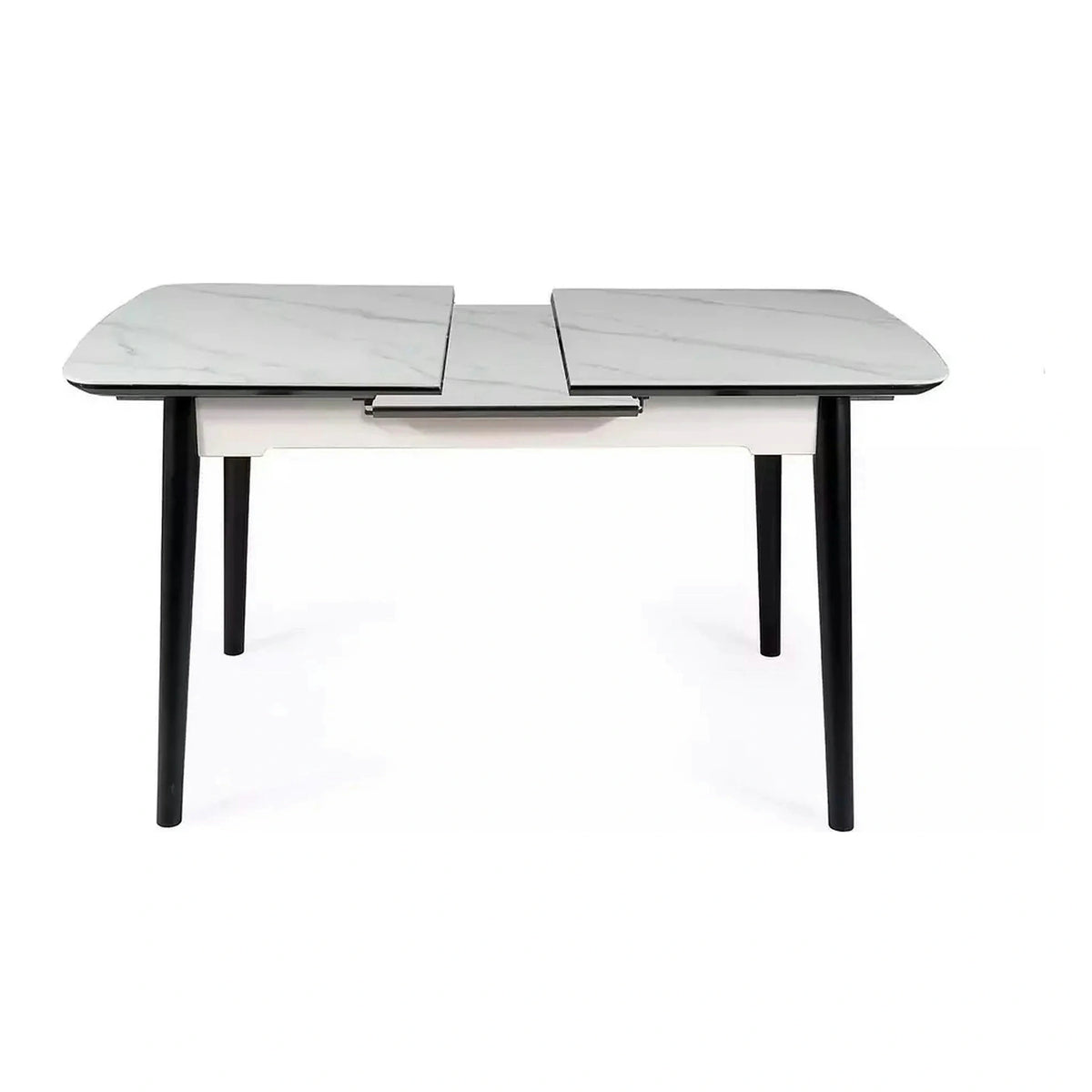 Masa extensibila APOLLO, alb cu efect de marmura/negru, 120/160x80x76 cm