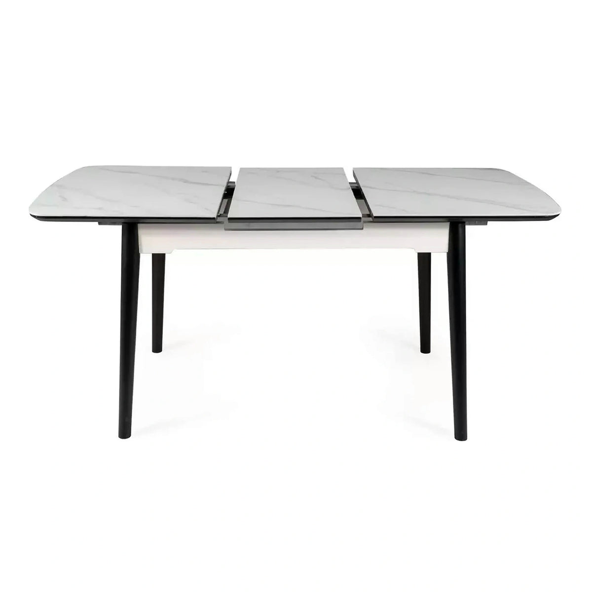 Masa extensibila APOLLO, alb cu efect de marmura/negru, 120/160x80x76 cm