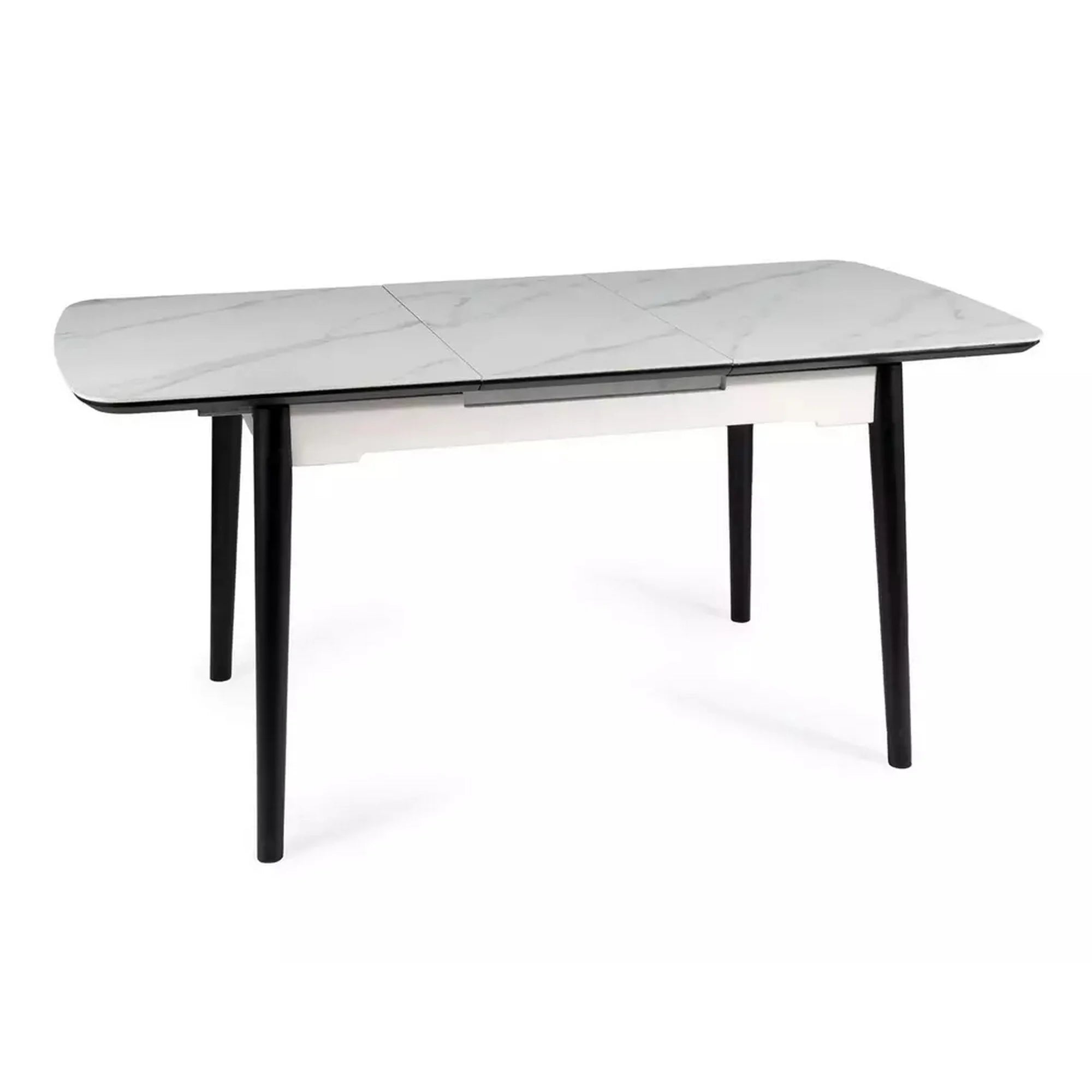 Masa extensibila APOLLO, alb cu efect de marmura/negru, 120/160x80x76 cm