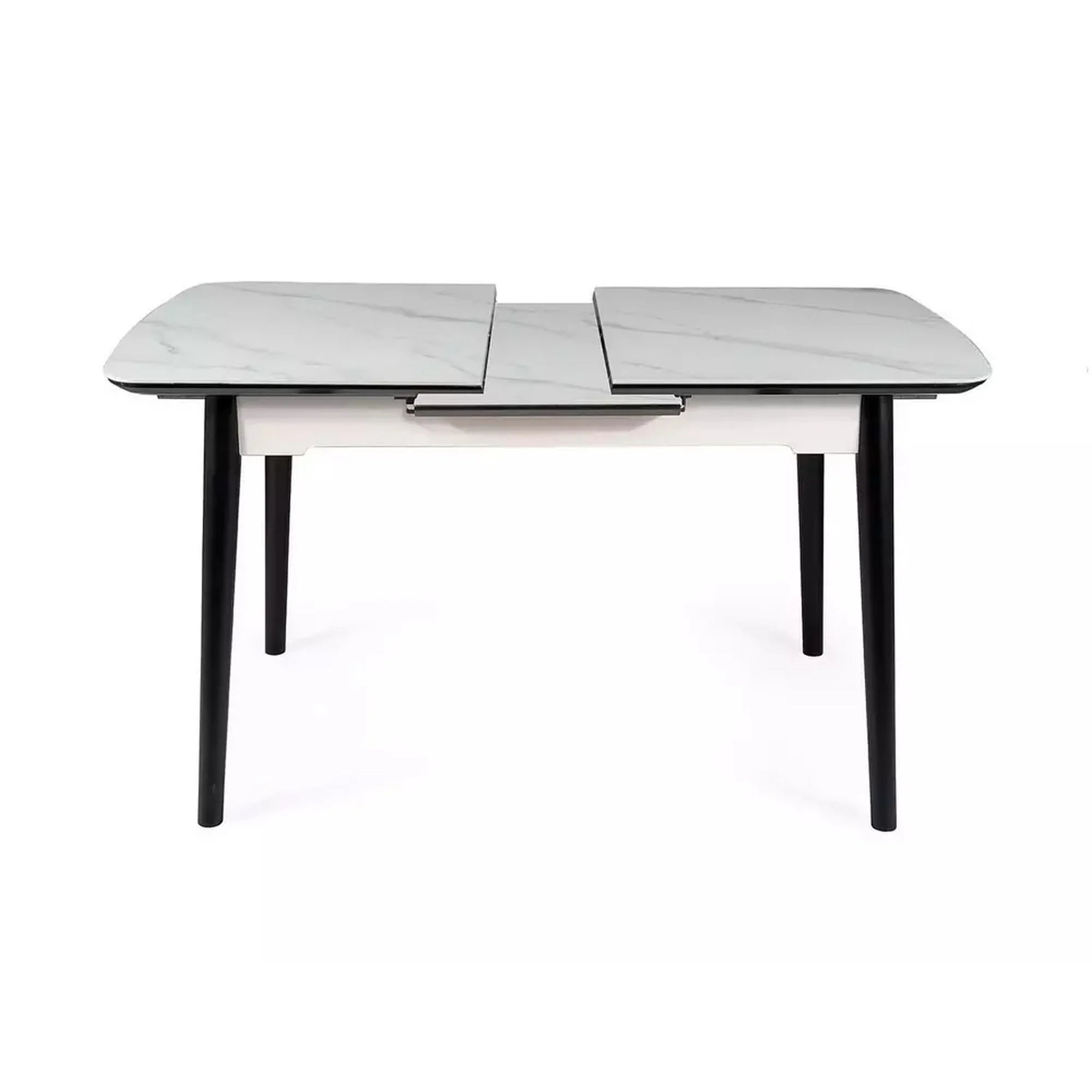 Masa extensibila APOLLO, alb cu efect de marmura/negru, 120/160x80x76 cm