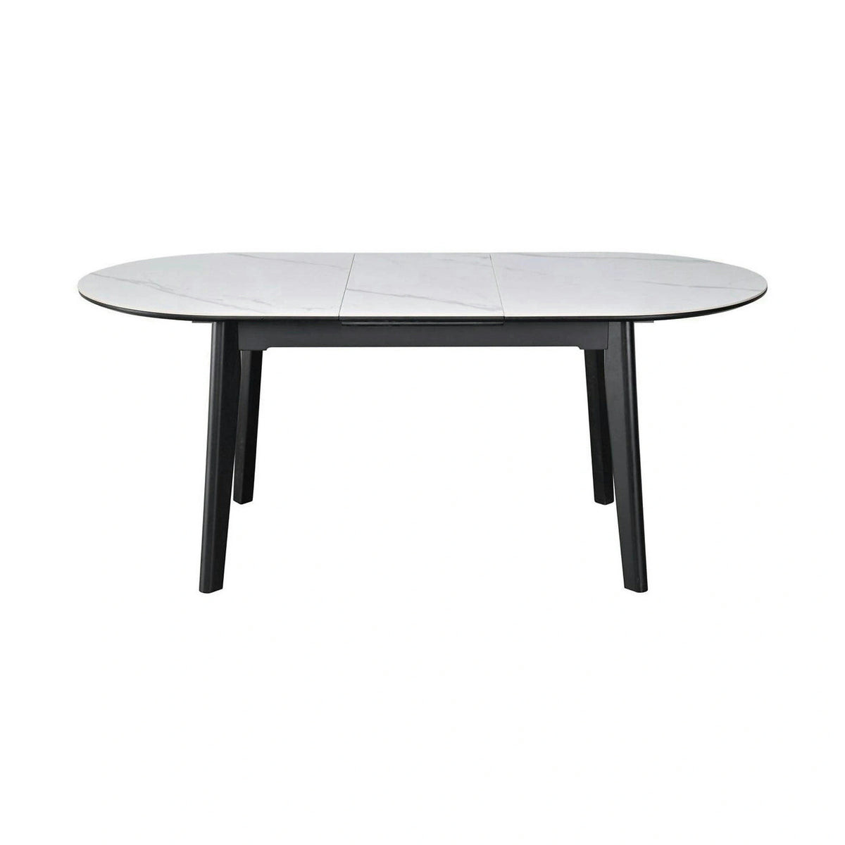 Masa extensibila ARES, alb cu efect de marmura/negru, ceramica/metal, 120/150x85x76 cm