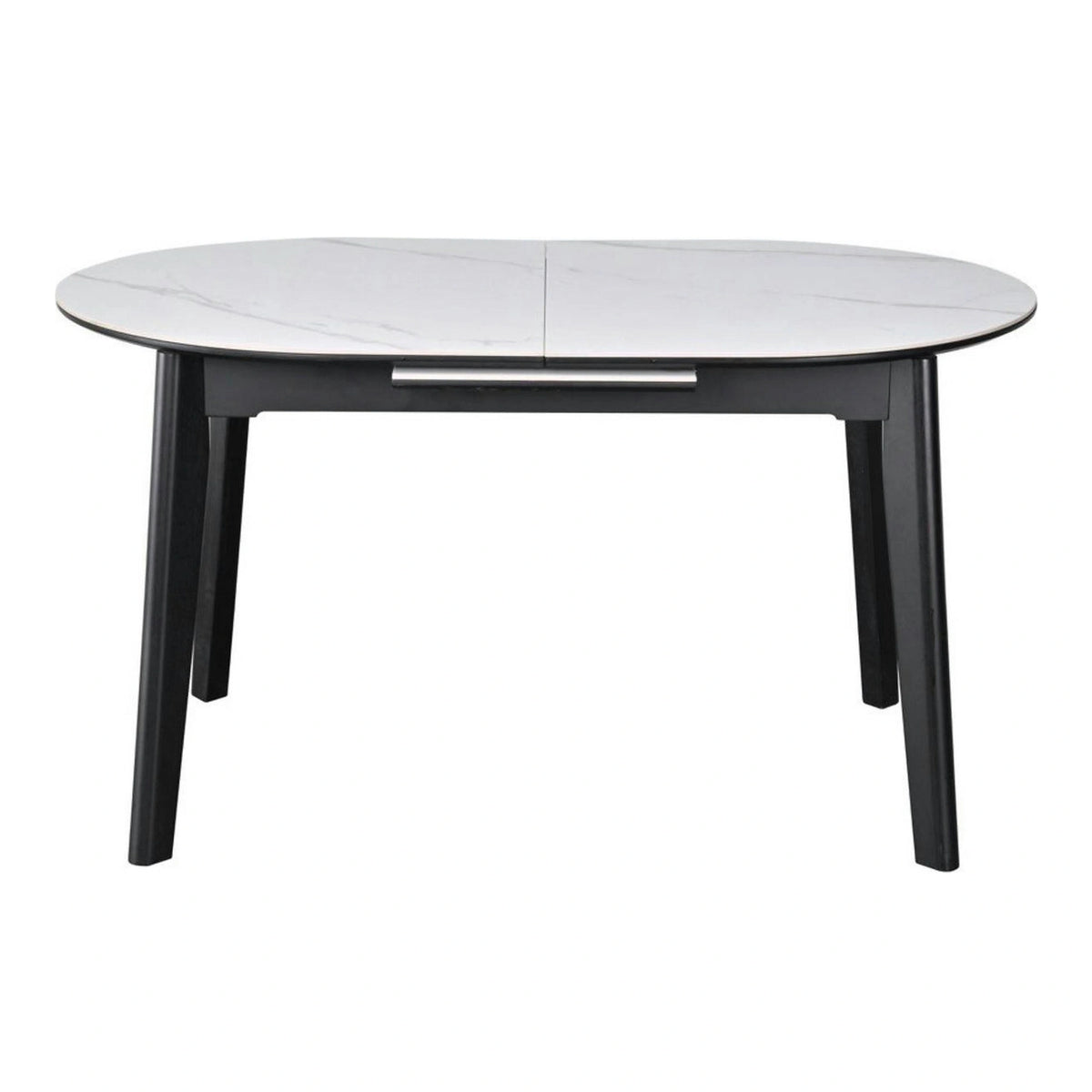 Masa extensibila ARES, alb cu efect de marmura/negru, ceramica/metal, 120/150x85x76 cm