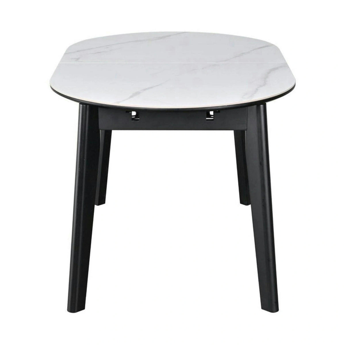 Masa extensibila ARES, alb cu efect de marmura/negru, ceramica/metal, 120/150x85x76 cm