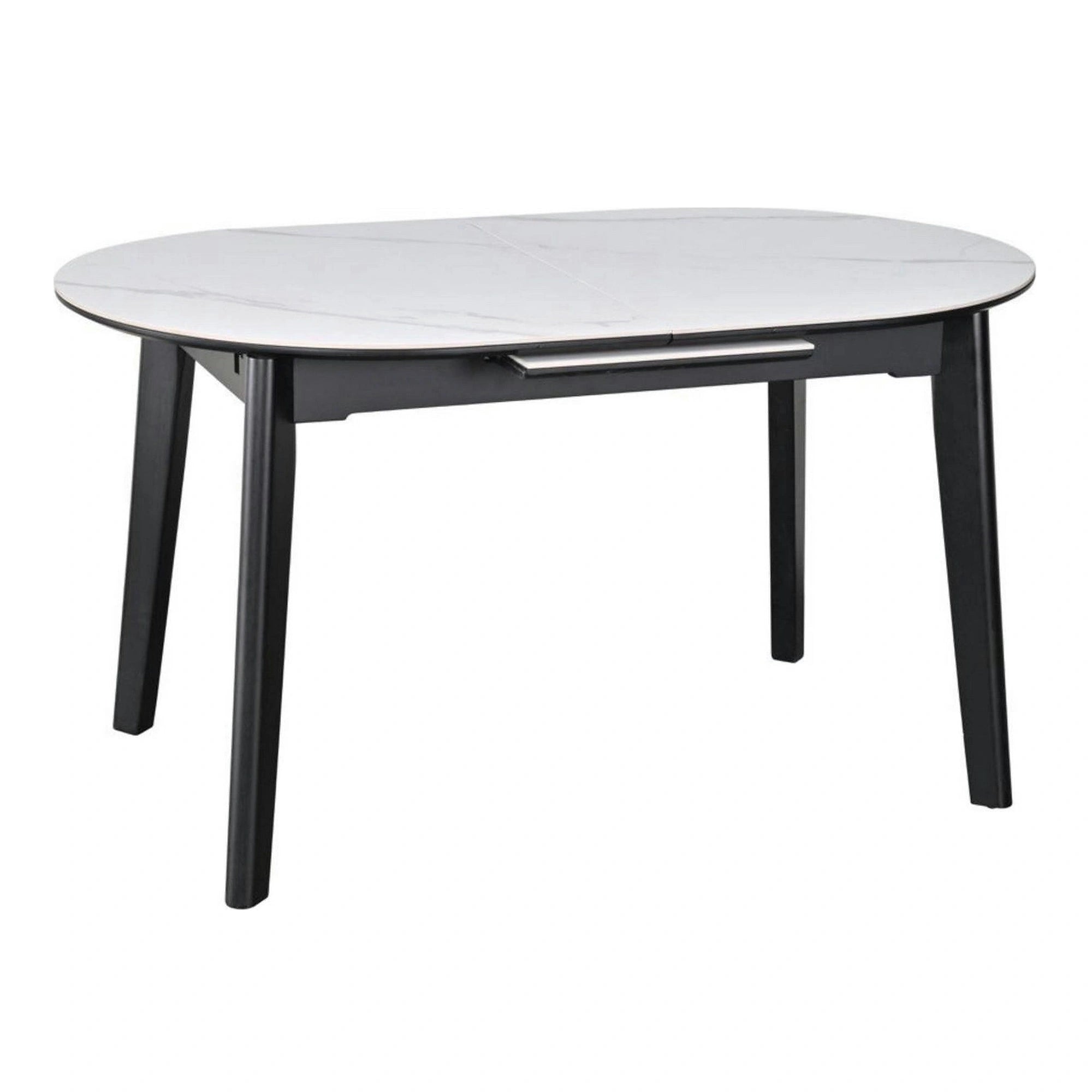 Masa extensibila ARES, alb cu efect de marmura/negru, ceramica/metal, 120/150x85x76 cm
