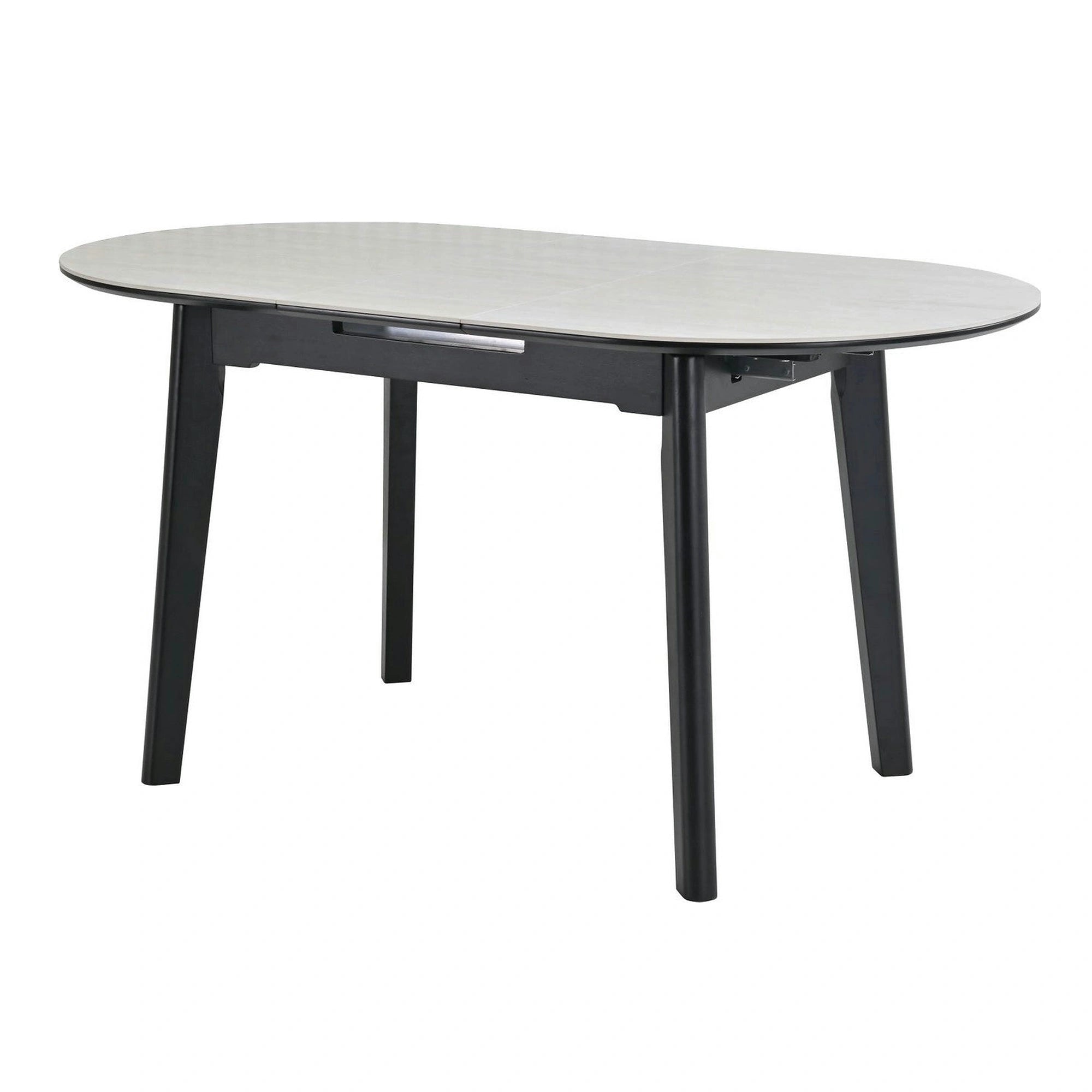Masa extensibila ARES, bej cu efect de piatra travertin/negru, ceramica/metal, 120/150x85x76 cm
