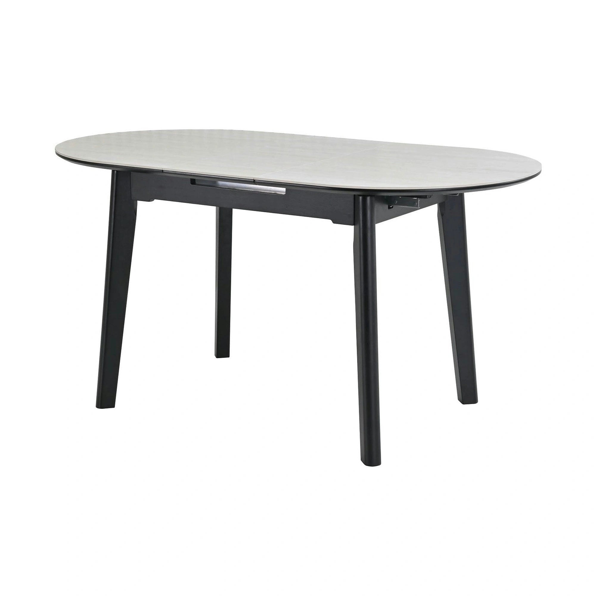 Masa extensibila ARES, bej cu efect de piatra travertin/negru, ceramica/metal, 120/150x85x76 cm