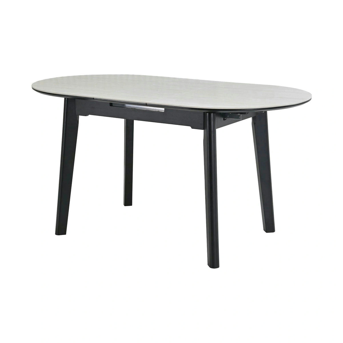 Masa extensibila ARES, bej cu efect de piatra travertin/negru, ceramica/metal, 120/150x85x76 cm