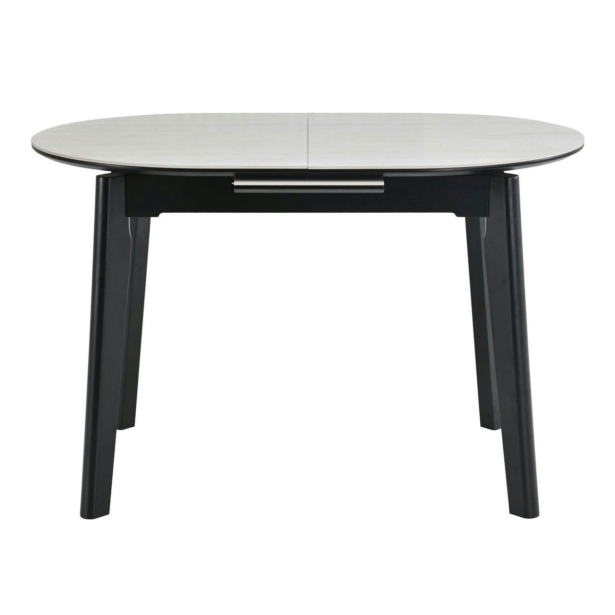 Masa extensibila ARES, bej cu efect de piatra travertin/negru, ceramica/metal, 120/150x85x76 cm