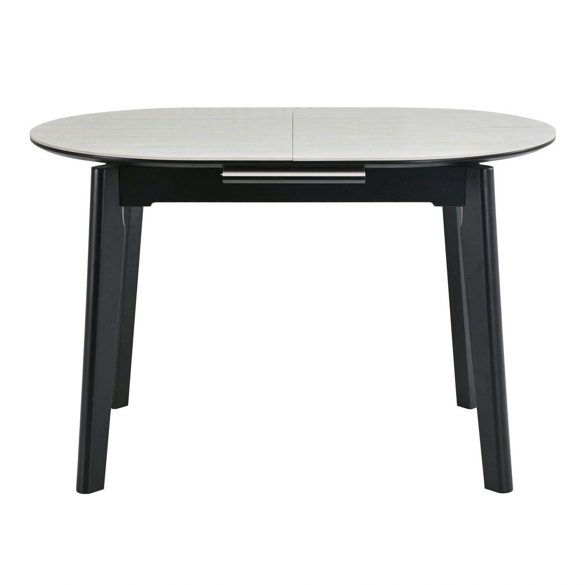 Masa extensibila ARES, bej cu efect de piatra travertin/negru, ceramica/metal, 120/150x85x76 cm