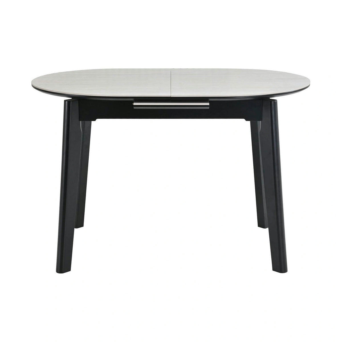 Masa extensibila ARES, bej cu efect de piatra travertin/negru, ceramica/metal, 120/150x85x76 cm