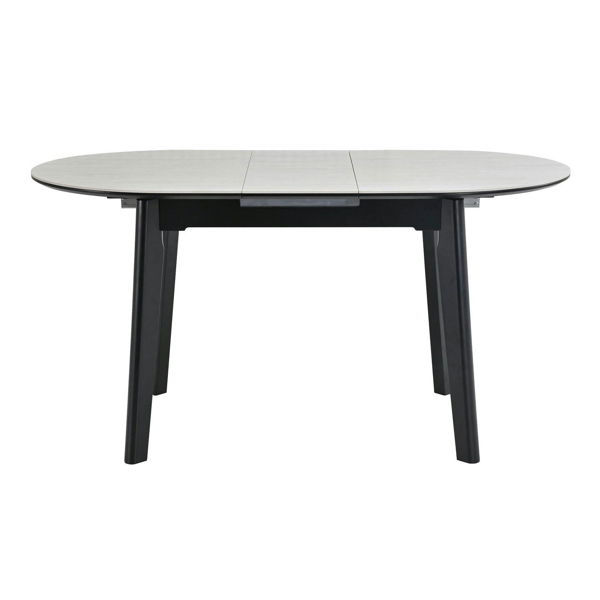 Masa extensibila ARES, bej cu efect de piatra travertin/negru, ceramica/metal, 120/150x85x76 cm