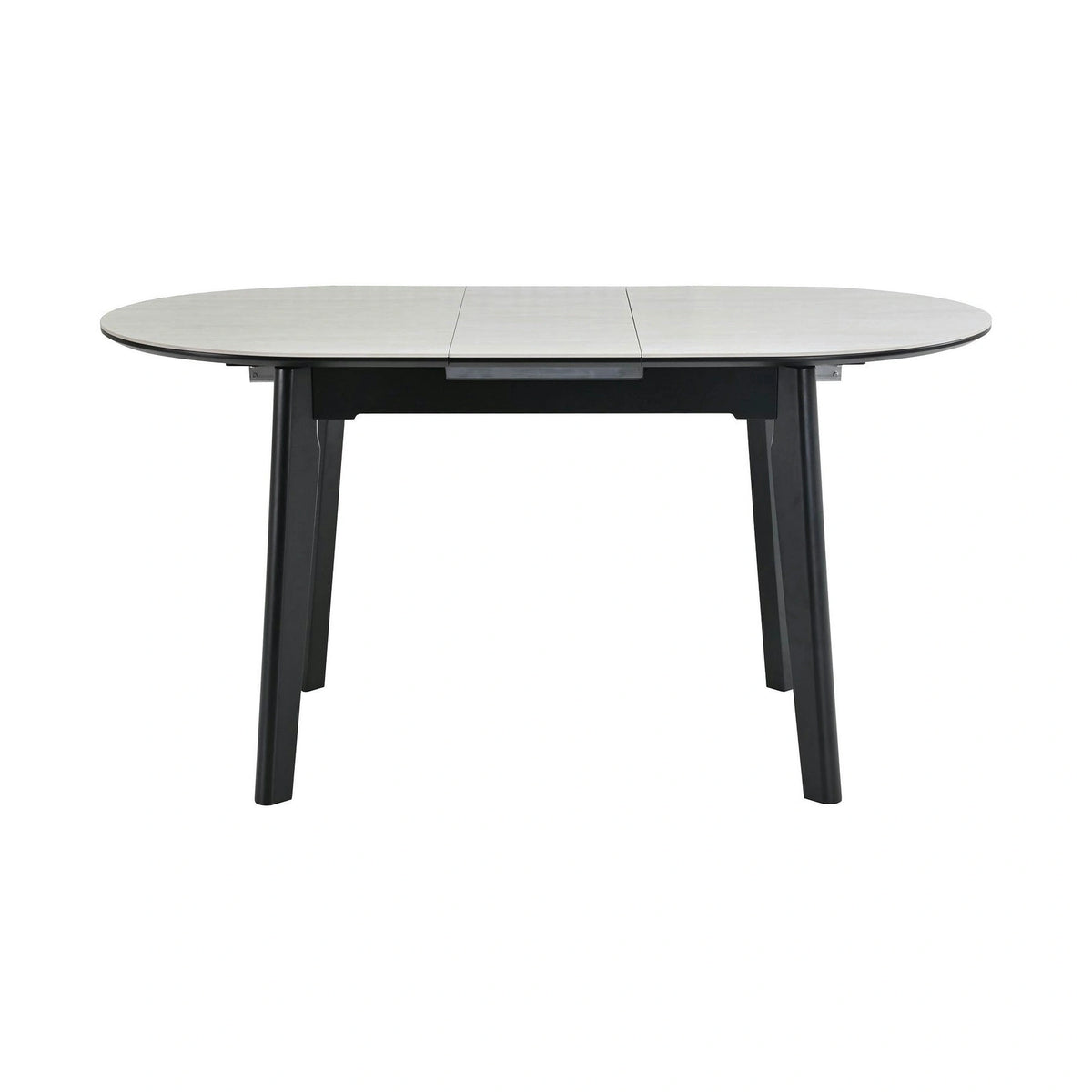 Masa extensibila ARES, bej cu efect de piatra travertin/negru, ceramica/metal, 120/150x85x76 cm