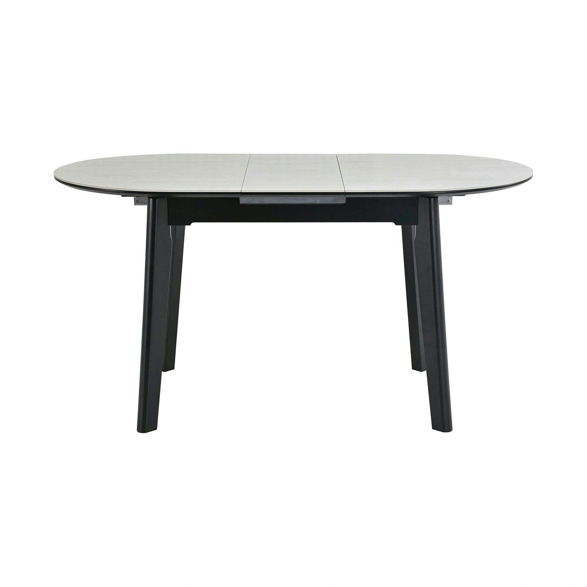 Masa extensibila ARES, bej cu efect de piatra travertin/negru, ceramica/metal, 120/150x85x76 cm