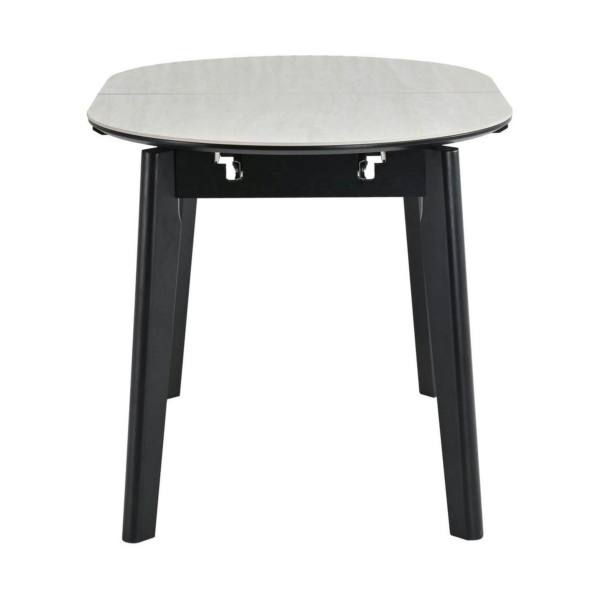 Masa extensibila ARES, bej cu efect de piatra travertin/negru, ceramica/metal, 120/150x85x76 cm