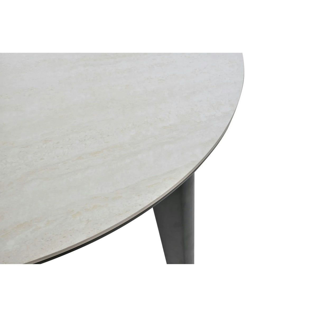 Masa extensibila ARES, bej cu efect de piatra travertin/negru, ceramica/metal, 120/150x85x76 cm