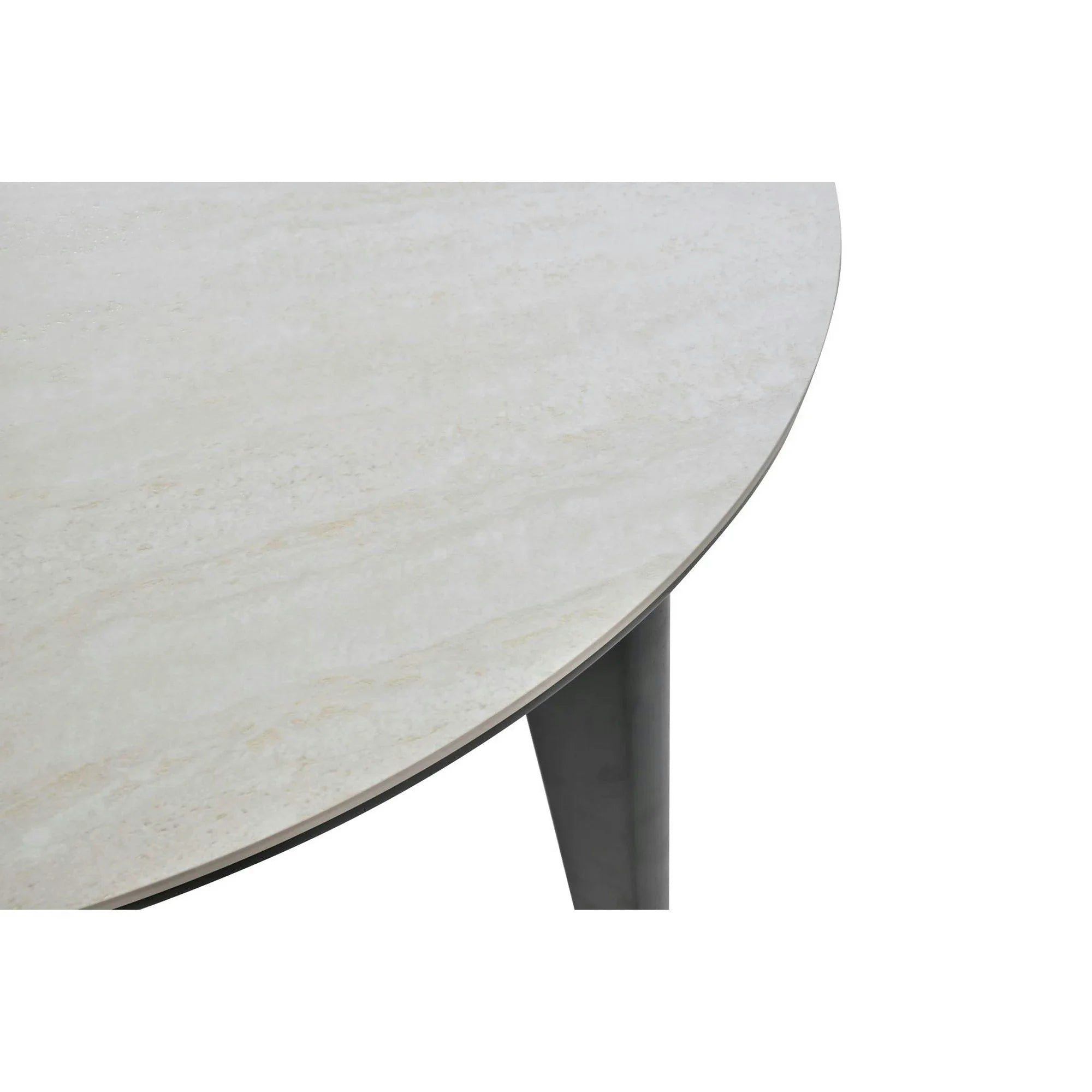Masa extensibila ARES, bej cu efect de piatra travertin/negru, ceramica/metal, 120/150x85x76 cm
