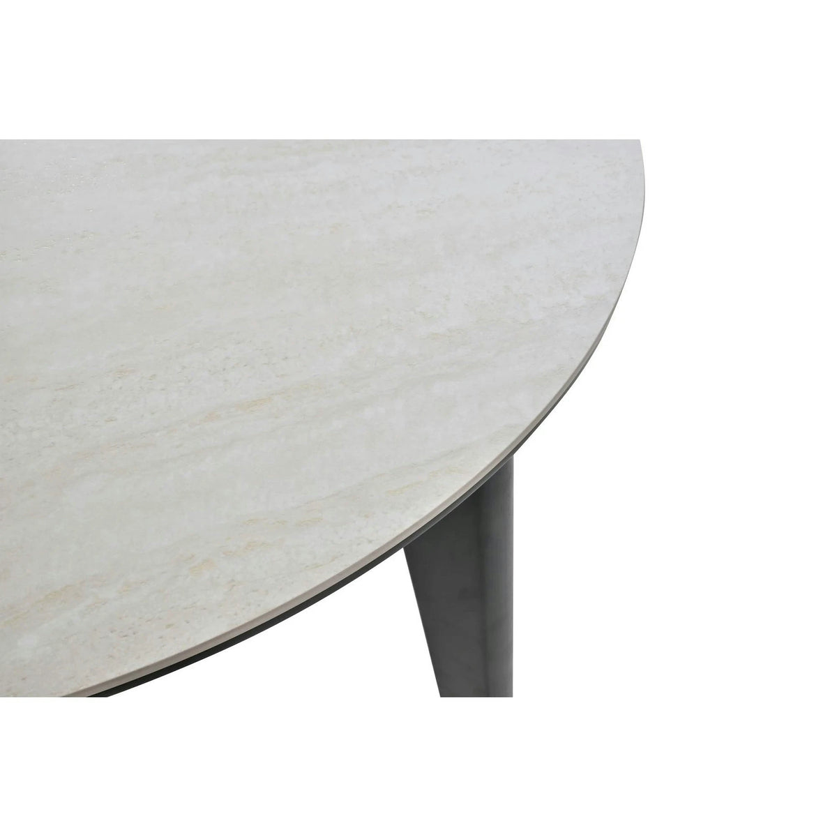 Masa extensibila ARES, bej cu efect de piatra travertin/negru, ceramica/metal, 120/150x85x76 cm