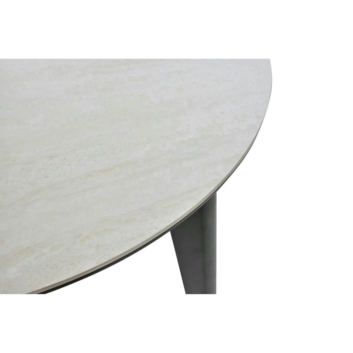 Masa extensibila ARES, bej cu efect de piatra travertin/negru, ceramica/metal, 120/150x85x76 cm