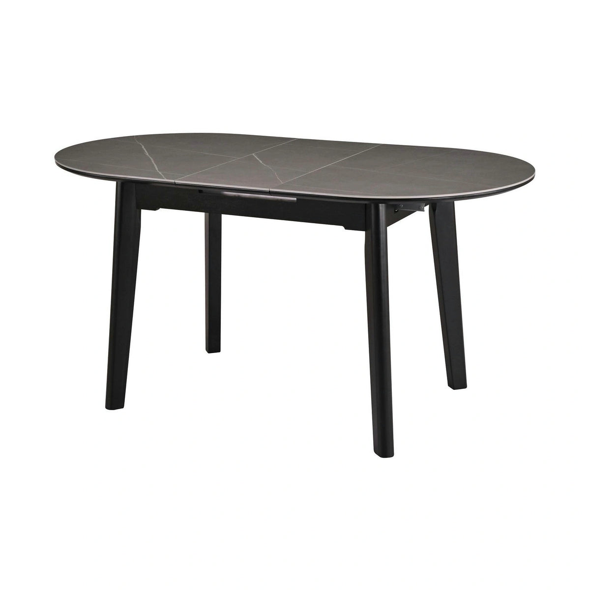 Masa extensibila ARES, gri cu efect de marmura/negru, ceramica/metal, 120/150x85x76 cm