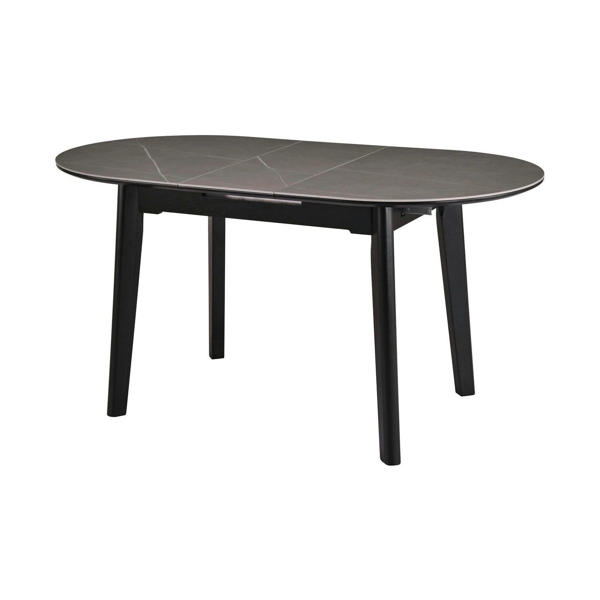 Masa extensibila ARES, gri cu efect de marmura/negru, ceramica/metal, 120/150x85x76 cm