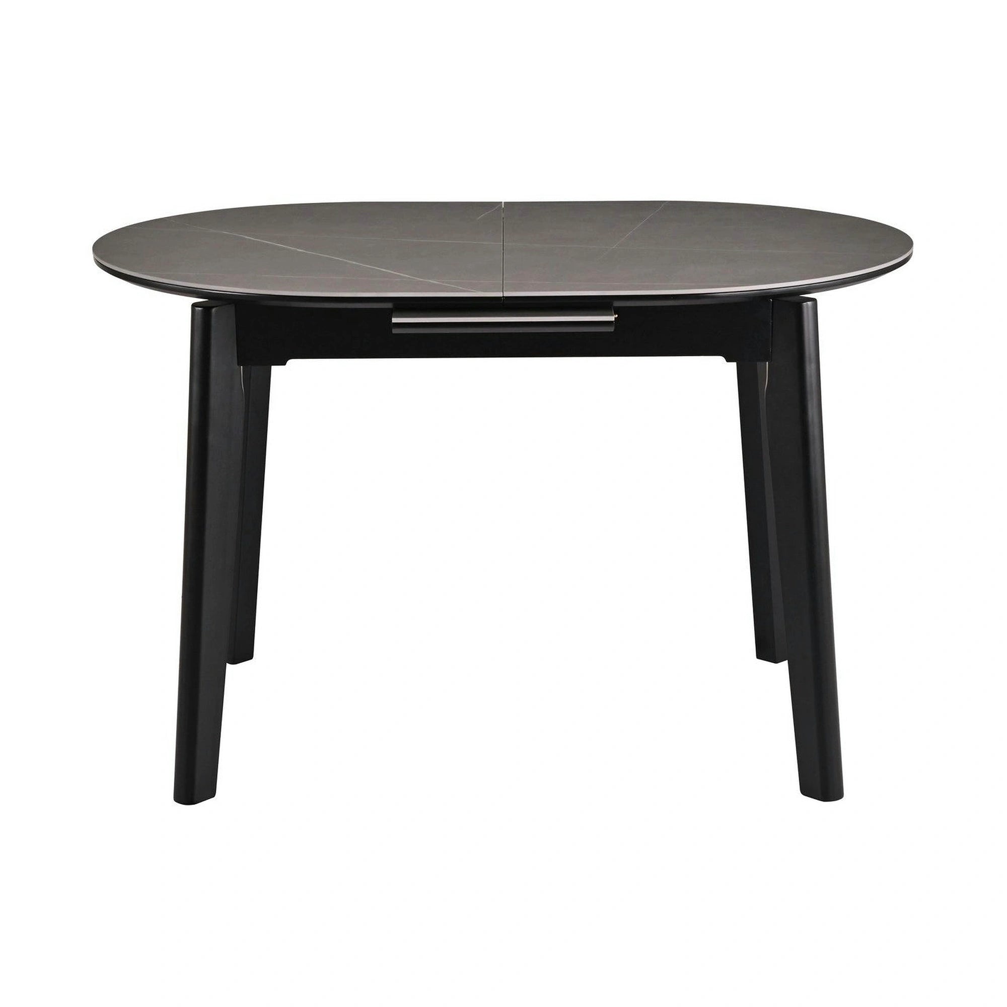 Masa extensibila ARES, gri cu efect de marmura/negru, ceramica/metal, 120/150x85x76 cm
