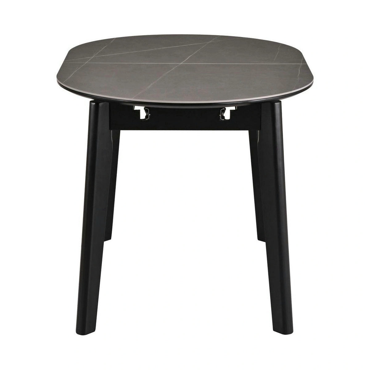 Masa extensibila ARES, gri cu efect de marmura/negru, ceramica/metal, 120/150x85x76 cm